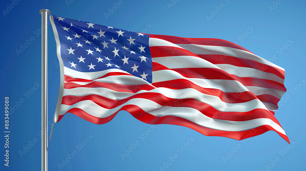 3d rendering of the american flag waving in front of blue sky background 3d rendering of the american flag waving in front of blue sky background