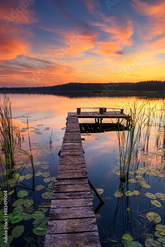 Fototapeta Naklejka Na Ścianę i Meble -  Colorful summer sunrise over the lake