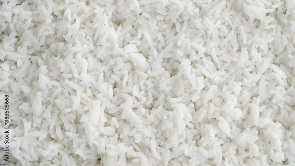 Overhead view of cooked rice rotating. Close up on white rice viewed from the top. Rice background. Overhead view of cooked rice rotating. Close up on white rice viewed from the top. Rice background.