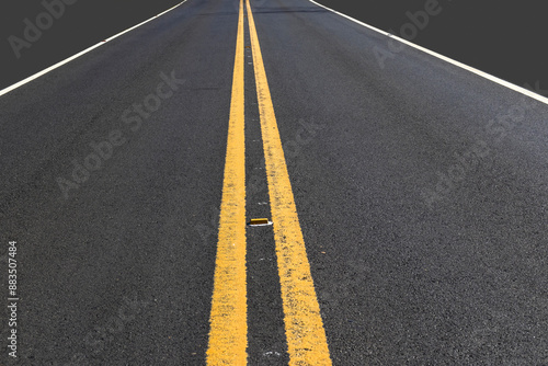 Obraz na płótnie gray mockup and asphalt roadway with two yellow lines and markers painted on the ground, in Brazil w salonie