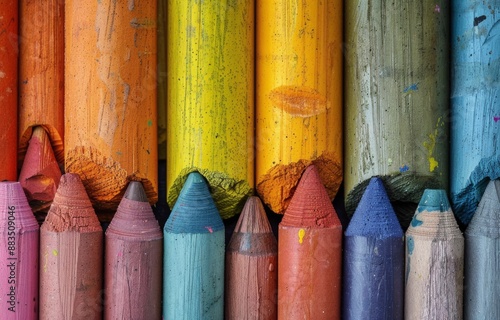 A Row Of Colorful Crayons Ready For Art