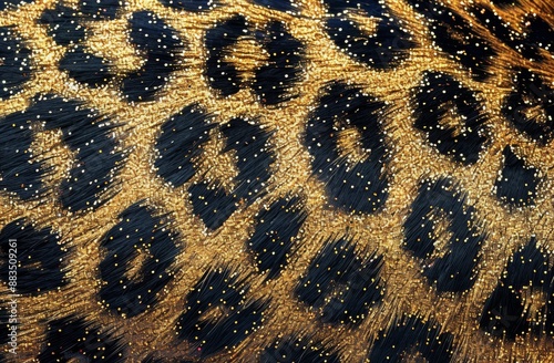 Close Up of Gold Glitter Leopard Print Fabric