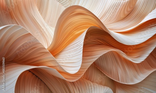 Abstract Wood Sculpture With Curved Lines and Subtle Orange Hues