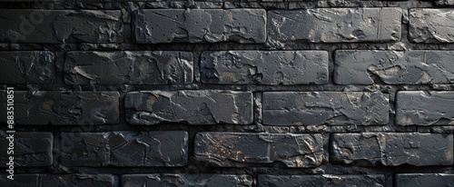Black Brick Wall With Aged Mortar And Texture