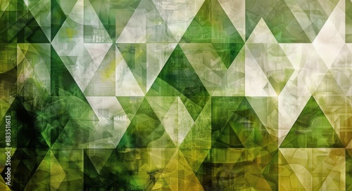 Abstract Geometric Pattern of Green, Yellow, and White Triangles