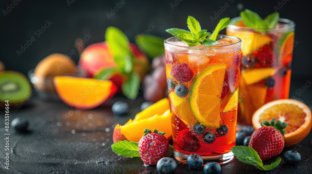 Refreshing Summer Fruit Punch with Fresh Berries, Citrus Slices, and Mint Leaves Refreshing Summer Fruit Punch with Fresh Berries, Citrus Slices, and Mint Leaves