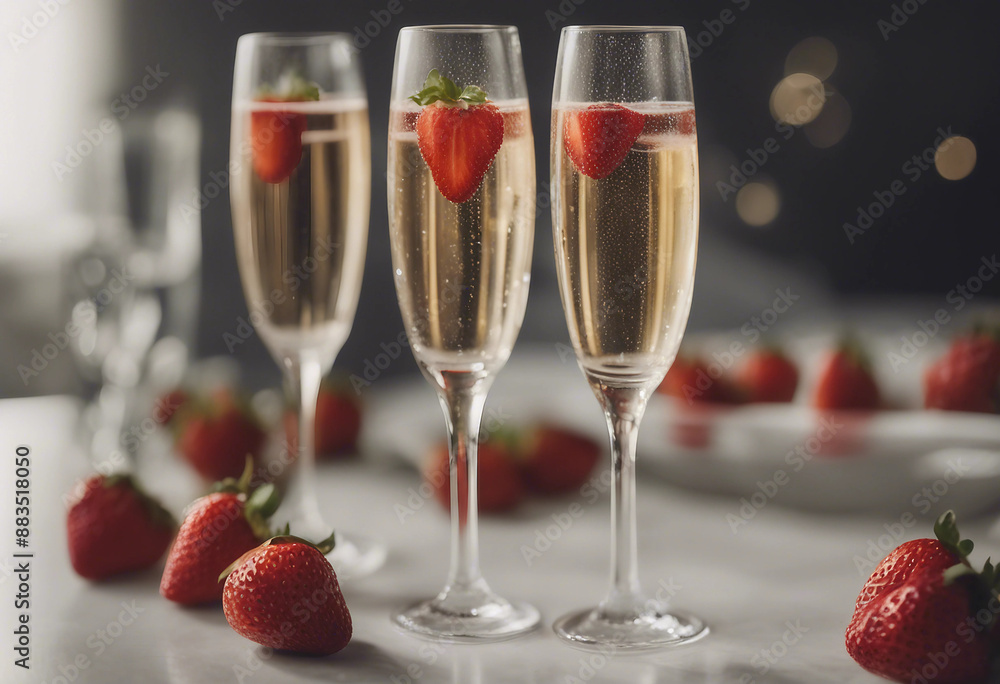 Champagne in a crystal flute with strawberries in an elegant champagne bar
Champagne in a crystal flute with strawberries in an elegant champagne bar