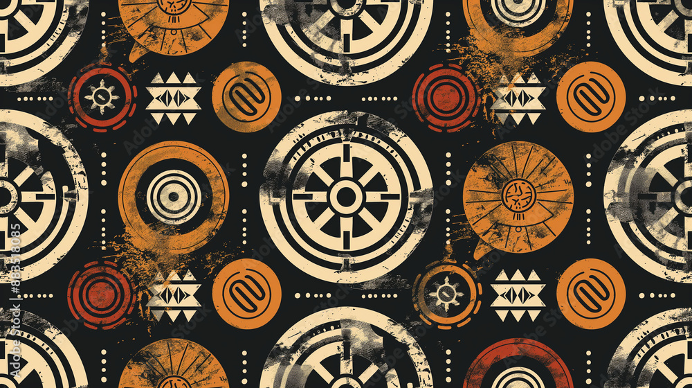 A pattern of circles and triangles in a variety of colors A pattern of circles and triangles in a variety of colors