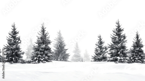 Winter coniferous forest on a transparent background