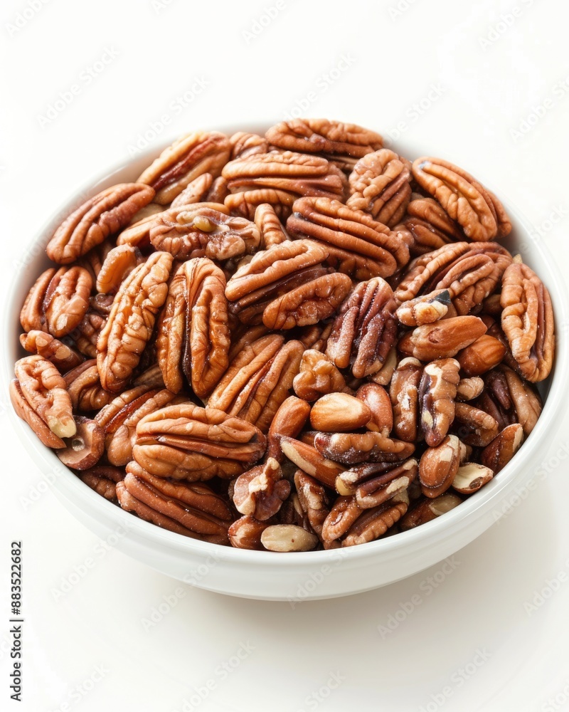 Candied Pecans and Almonds in Bowl. Delicious Nuts Snack on Plate Candied Pecans and Almonds in Bowl. Delicious Nuts Snack on Plate