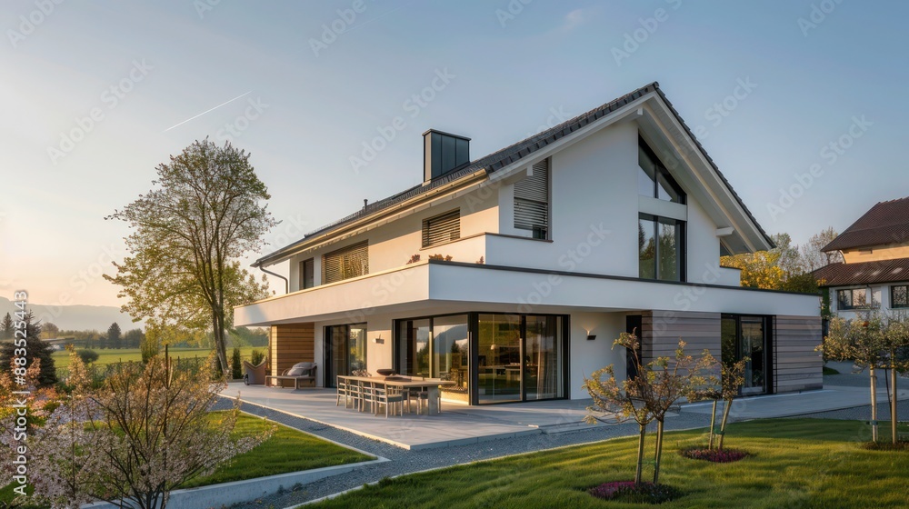 suburban farmhouse with a minimalist Swiss design, focusing on functionality, clean lines, and a neutral color palette that highlights the surrounding natural beauty suburban farmhouse with a minimalist Swiss design, focusing on functionality, clean lines, and a neutral color palette that highlights the surrounding natural beauty