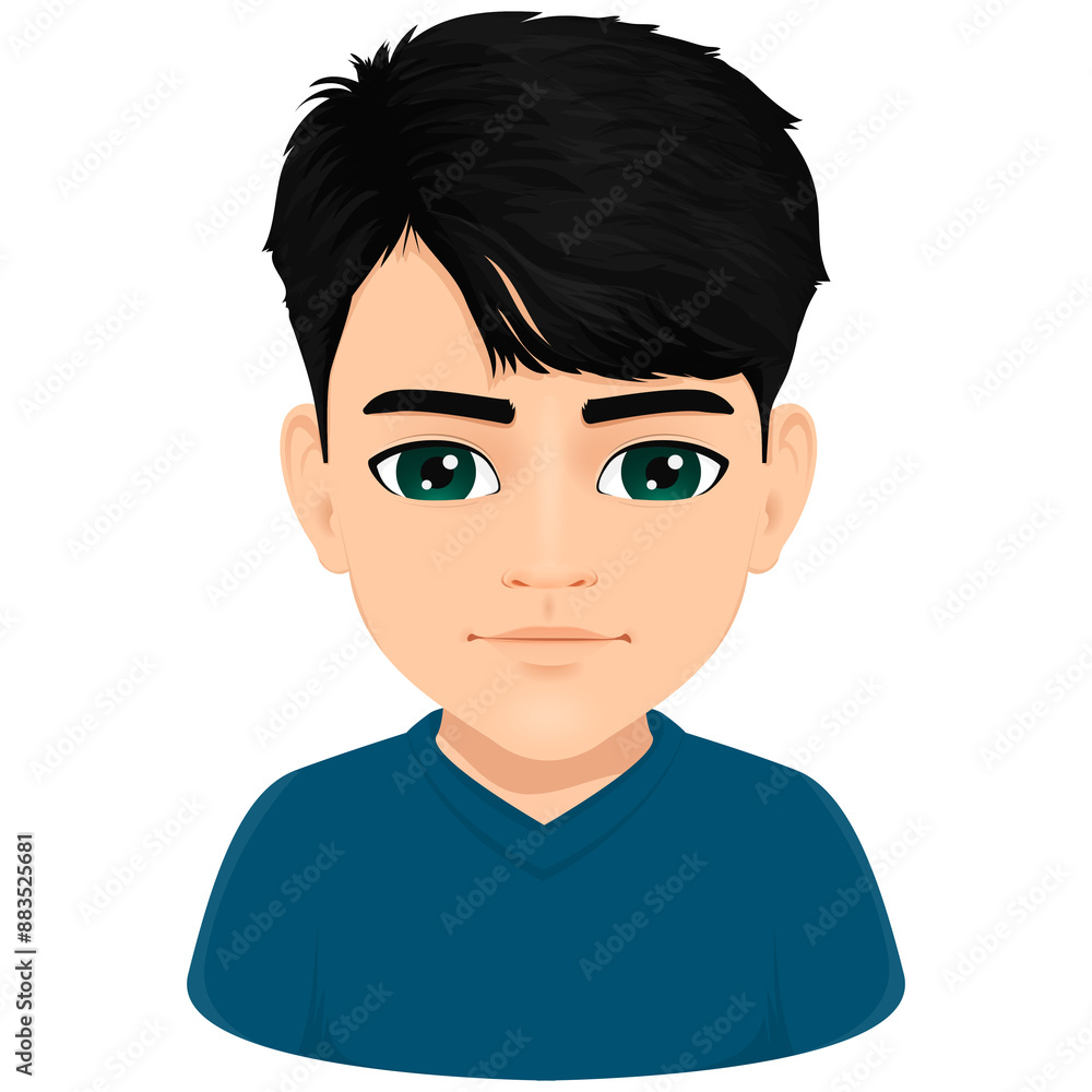 Portrait of young anime male student with straight black hair Portrait of young anime male student with straight black hair