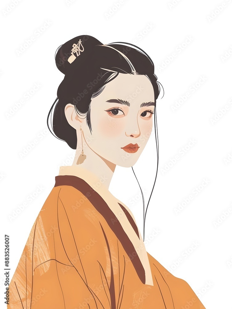 Elegant Woman in Traditional Attire: A Modern Take on Classical Beauty with Intricate Hair Ornament and Graceful Expression Elegant Woman in Traditional Attire: A Modern Take on Classical Beauty with Intricate Hair Ornament and Graceful Expression