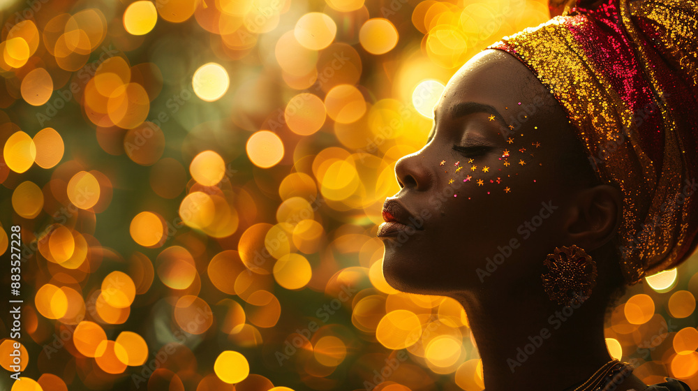 Celebrating Diversity: African American Person in Festive Sparkling Setting with Ample Copy Space Celebrating Diversity: African American Person in Festive Sparkling Setting with Ample Copy Space