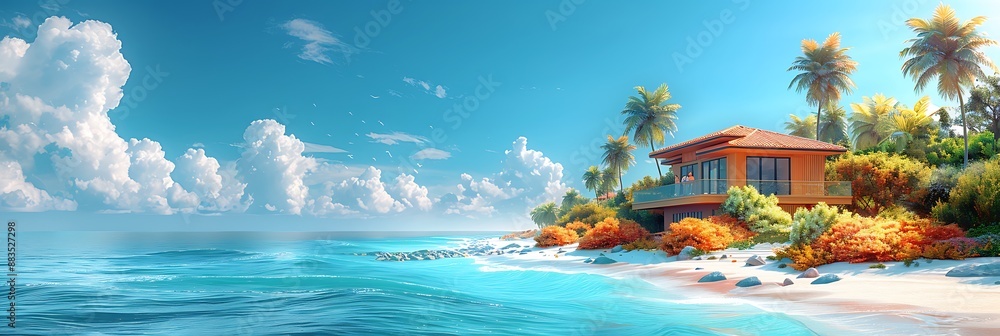 Obraz premium Infographic explaining the insurance benefits of owning a Beachfront Property including coverage details