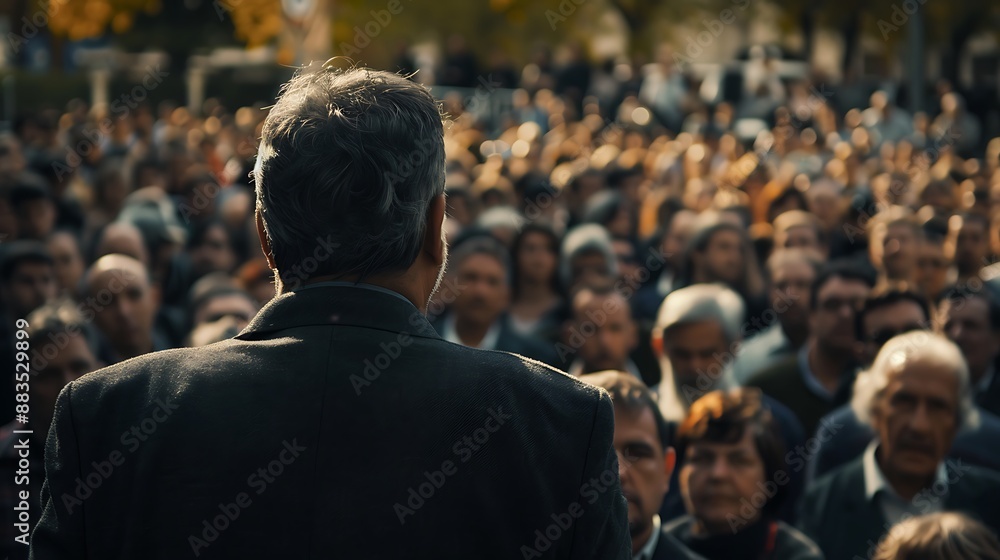 politician giving speech to a crowd of people politician giving speech to a crowd of people