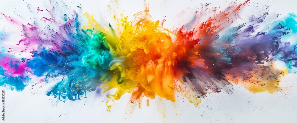 Fototapeta premium Colorful Burst of Creativity on White Background - Abstract Artistic Expression with Vibrant Colors and Dynamic Composition