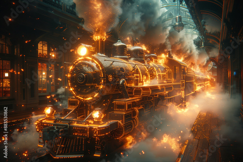 Fantasy vintage beautiful train - Generative AI