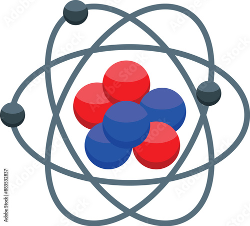 Atom model showing protons and neutrons forming nucleus with electrons orbiting around