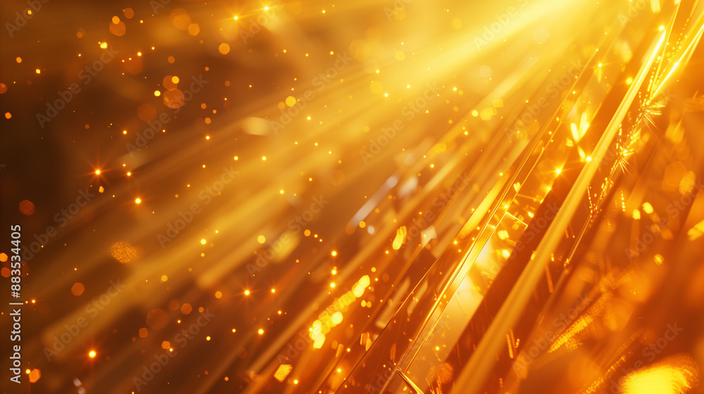 Fototapeta premium The effect of golden light rays that radiate across the surface, intertwining with various geometric shapes.