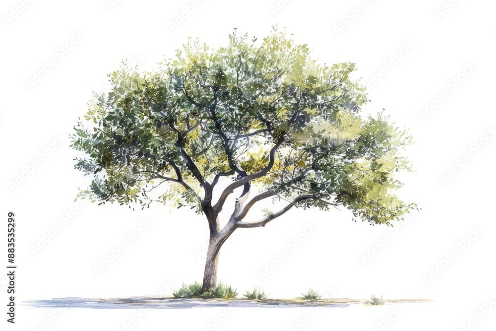 Obraz premium A watercolor painting of a single tree on a white background