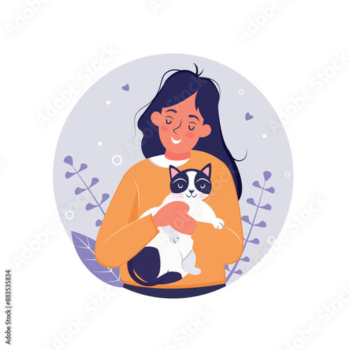 Cute girl hugging a cat