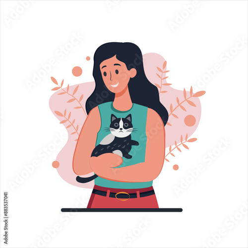 Cute girl hugging a cat