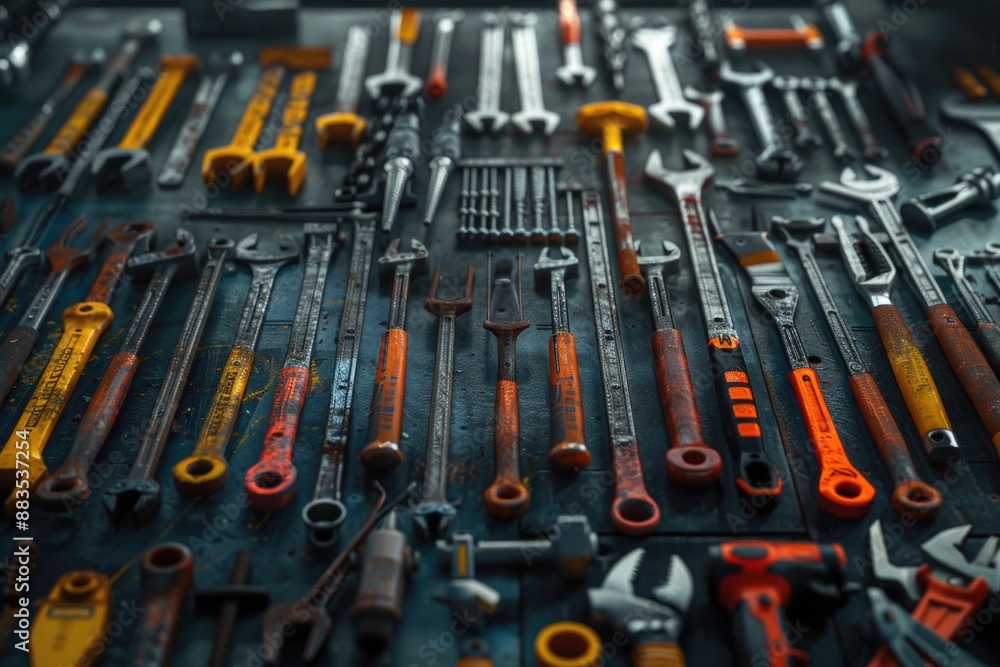 A collection of tools arranged on a table A collection of tools arranged on a table