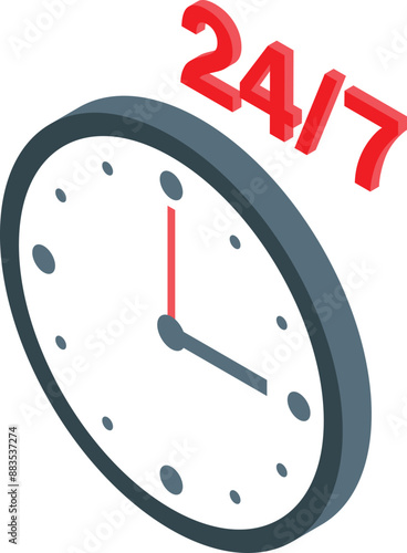Clock face showing twenty four hours seven days availability