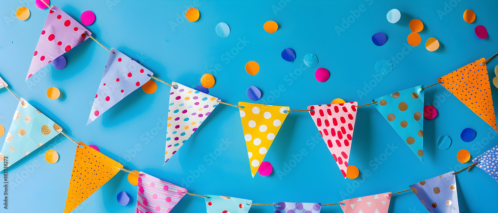 Fototapeta premium Vibrant homemade birthday banner with colorful paper and festive design, perfect for any celebration.