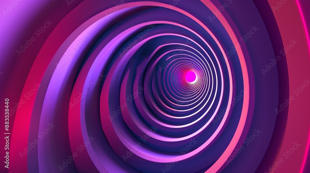 Abstract graphic design featuring an illusion of a spiral with geometric shapes in pink and violet neon lines against a purple background Abstract graphic design featuring an illusion of a spiral with geometric shapes in pink and violet neon lines against a purple background