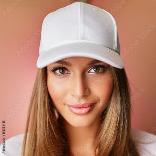 Obraz na płótnie portrait of a woman wearing a white baseball cap w salonie