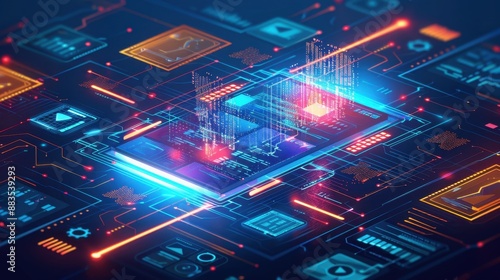 Obraz na płótnie Information Technology Industry: Involves software, hardware, and IT services, focusing on developing, implementing, and managing computer-based information systems efficiently. 