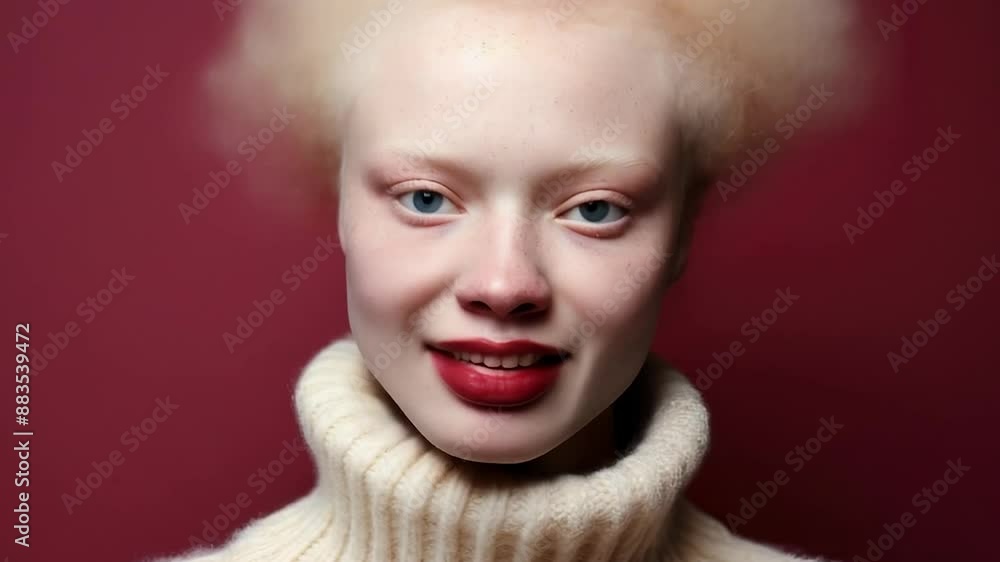 portrait of young albino woman on maroon background
portrait of young albino woman on maroon background