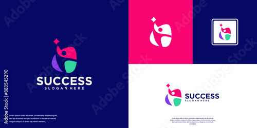 success logo with abstract people concept, destination point, logo design inspiration.