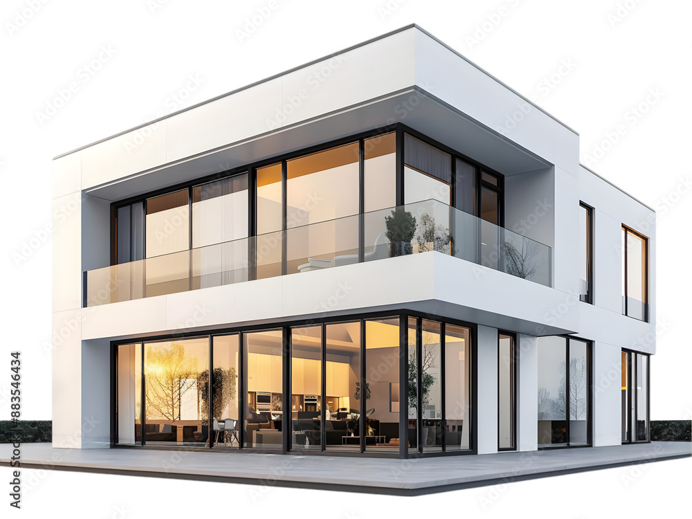 Exterior of a sleek modern house, clean lines and large windows on transparent background Exterior of a sleek modern house, clean lines and large windows on transparent background
