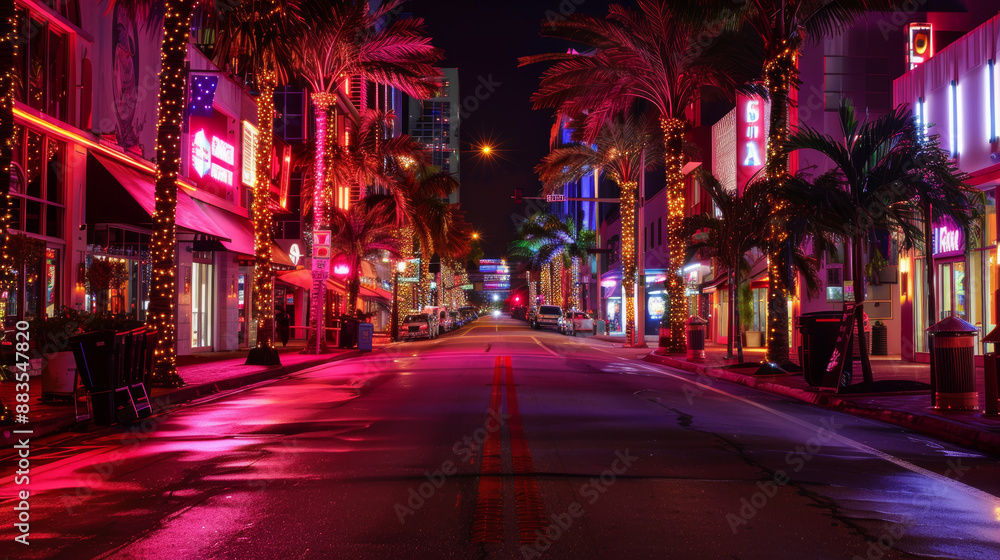Palm Trees: Lining the street, tall palm trees sway gently in the warm night breeze, their fronds rustling softly against the backdrop of a clear sky.
Palm Trees: Lining the street, tall palm trees sway gently in the warm night breeze, their fronds rustling softly against the backdrop of a clear sky.