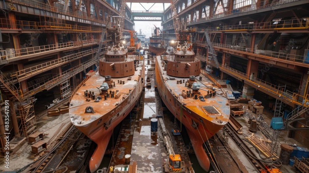 Fototapeta premium Marine Industry: Provides essential services in ship construction, maintenance, and operation, featuring shipbuilding and advanced marine engineering. 