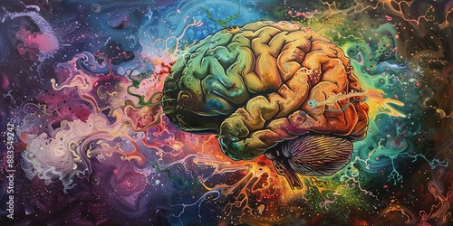 Cosmic Journey Inside a Colorful Human Brain