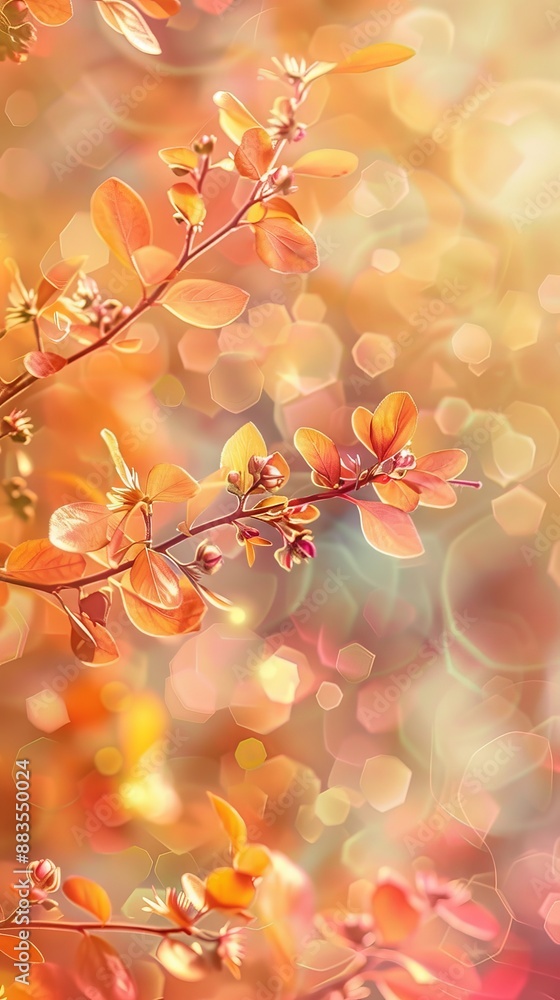 Golden autumn foliage with sunlit bokeh background. Concept of fall season, nature beauty, plant life, natural scenery. Copy space. Vertical Golden autumn foliage with sunlit bokeh background. Concept of fall season, nature beauty, plant life, natural scenery. Copy space. Vertical