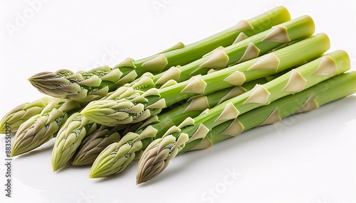 "Fresh Green Asparagus Spears on White Background: Perfect for Culinary Blogs, Recipe Websites, Food Magazines, Healthy Eating Promotions, Vegetarian and Vegan Recipes, Spring Vegetable Features. Cris