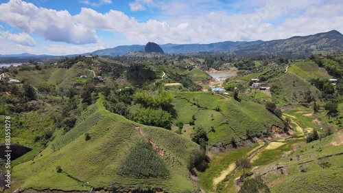 Drone shot over Guatape and El Penol, Colombia