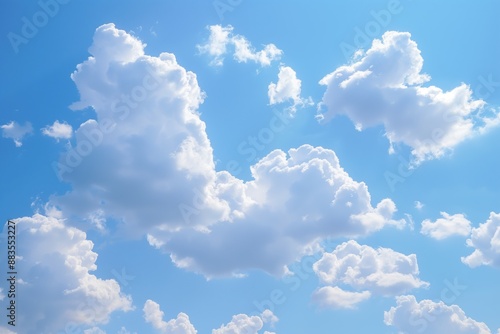Fototapeta Naklejka Na Ścianę i Meble -  Bright, fluffy white clouds scattered across a vibrant blue sky on a sunny day.