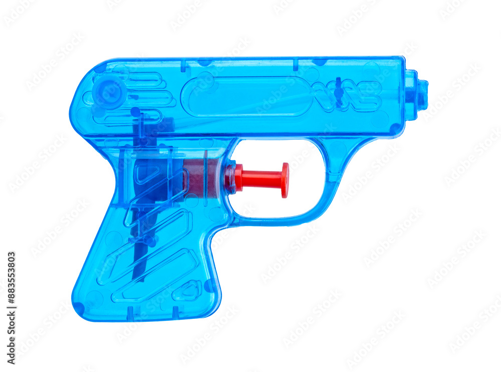 classic blue water pistol toy with red trigger isolated on white background classic blue water pistol toy with red trigger isolated on white background