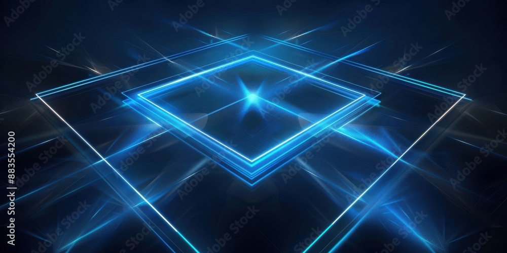 Abstract glowing blue squares and lines on a dark background. Concept of technology, digital world, innovation, and future. Abstract glowing blue squares and lines on a dark background. Concept of technology, digital world, innovation, and future.