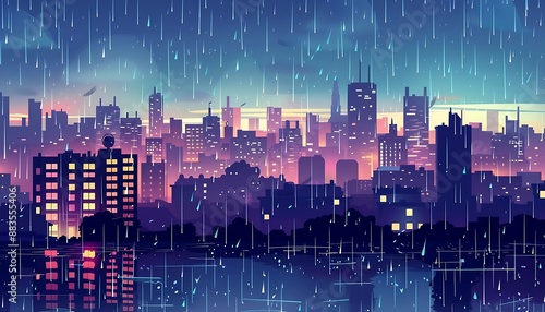 Rainy Cityscape: Vector Wallpaper