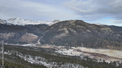 Winter drone shot of Rocky Mountains in Colorado, USA
