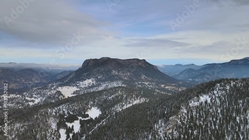 Winter drone shot of Rocky Mountains in Colorado, USA