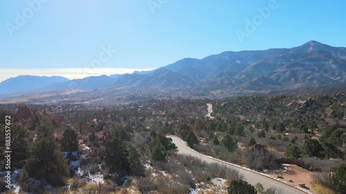 Drone shot of Garden of the Gods near Colorado Springs,  Colorado, USA