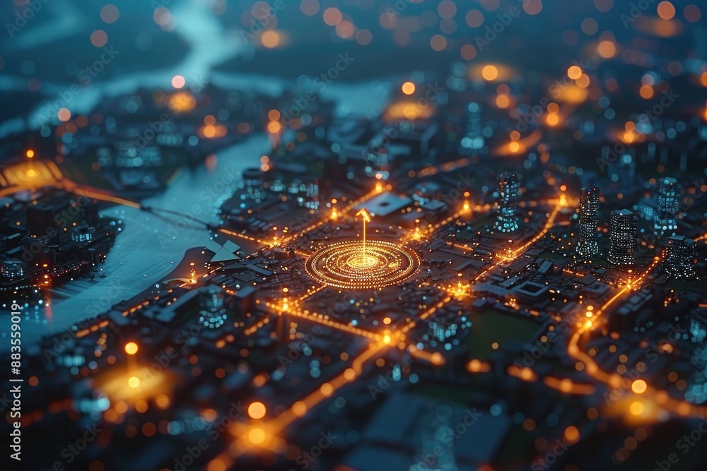 Futuristic Cityscape with Glowing Intersection Futuristic Cityscape with Glowing Intersection